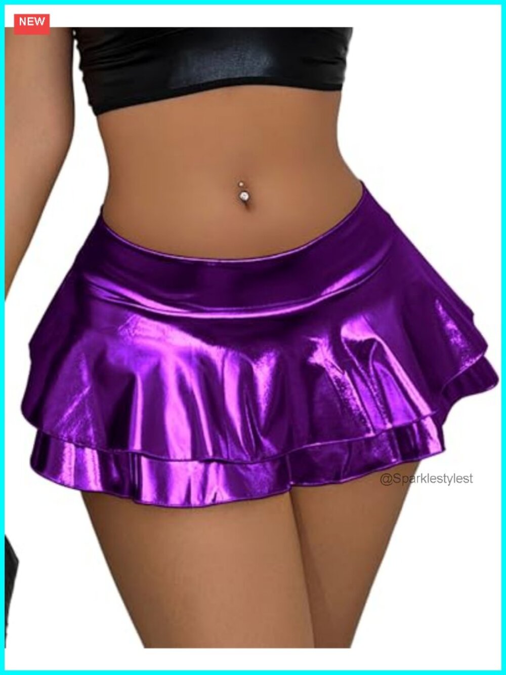Metallic PU Leather Mini Skirt Ultra Short High Waisted Stretchy Clubwear